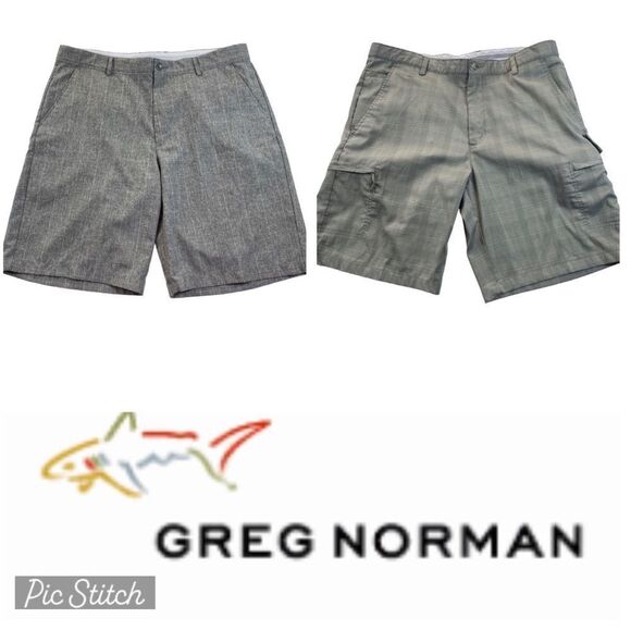 2 Pair Greg Norman for Tasso Elba Men's Sz 38 Grey Flat Front Chino Golf Shorts - Picture 1 of 9